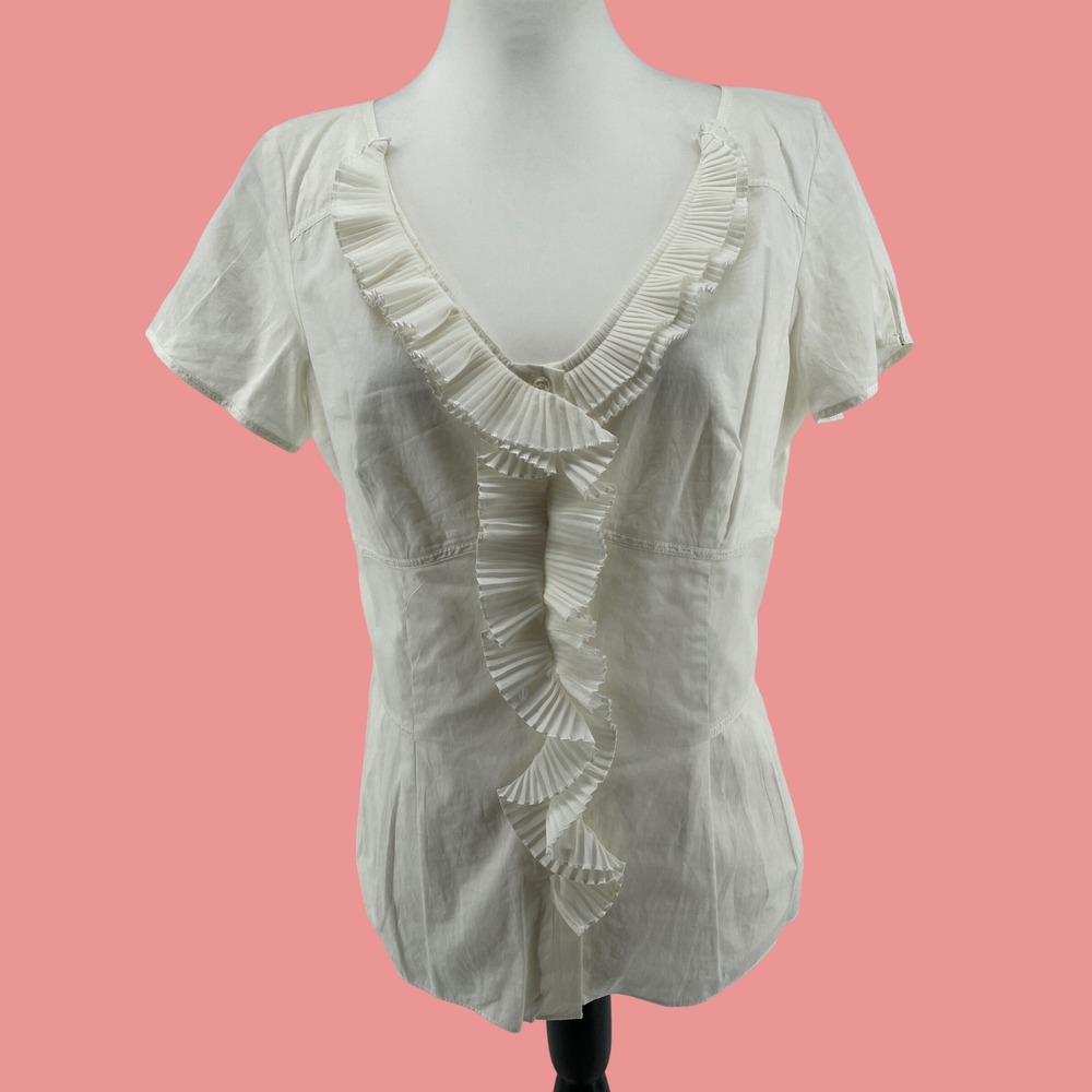 Ann Taylor Ruffle Top Womens 8 White Cottagecore Romantic Victorian‎ Edwardian